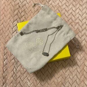 Kendra Scott Silver Drusy Pendant Necklace with Gray Pouch